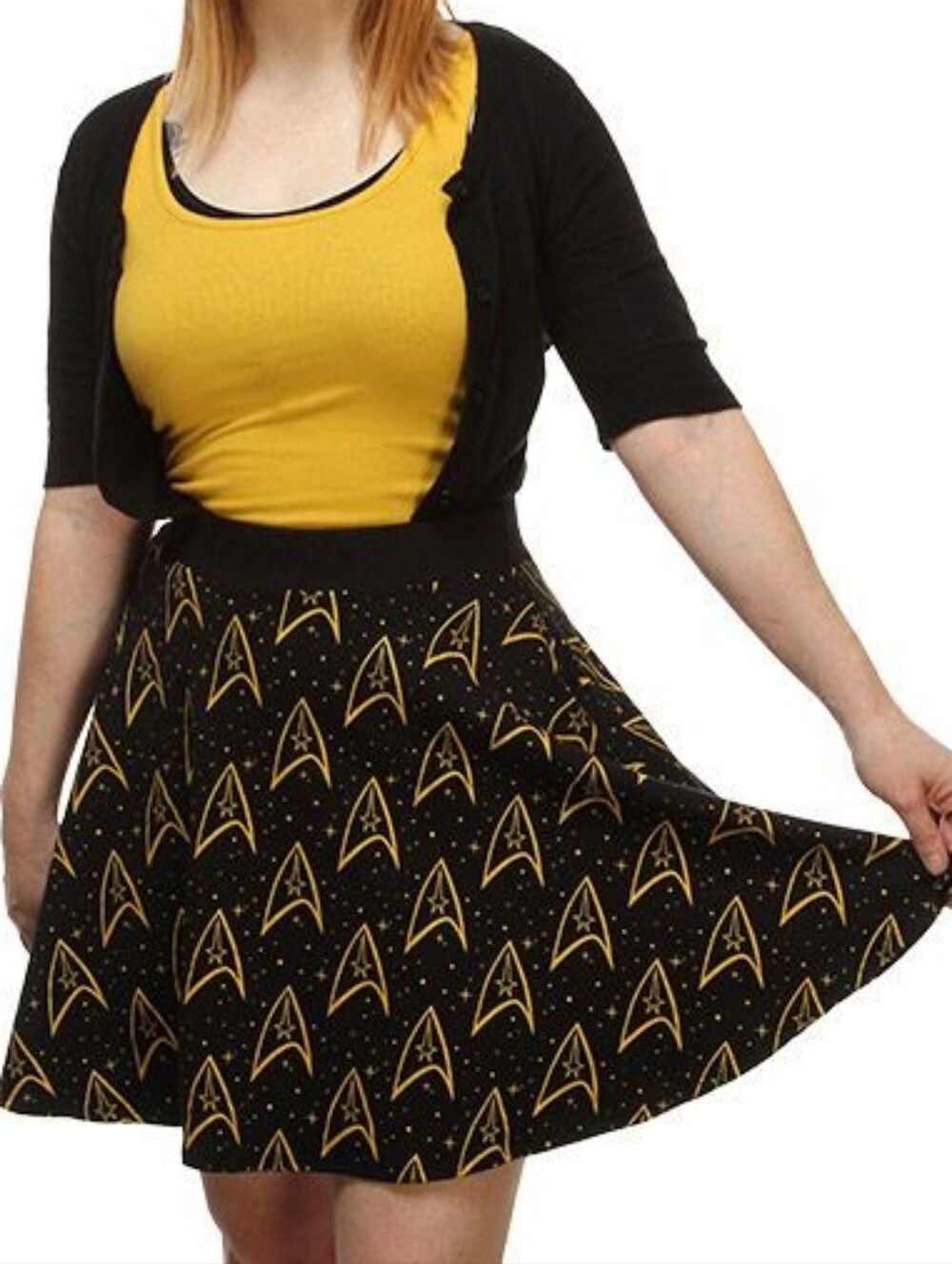 Mighty Fine Star Trek TOS Command Gold Skater Skirt Sz M